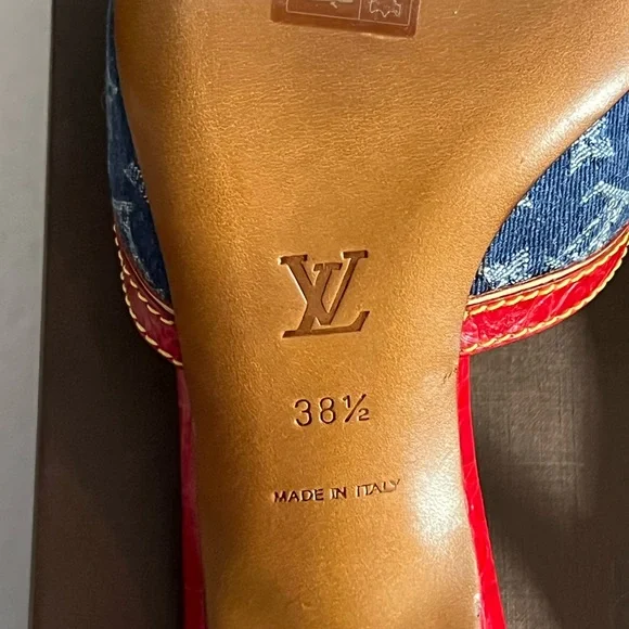 Louis Vuitton Denim and Red Sandals - Picture 7 of 13